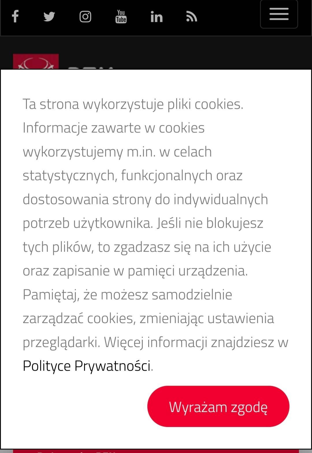 Grafika przedstawiająca wymuszenie zgody na jednym z portali internetowych - dark patterns